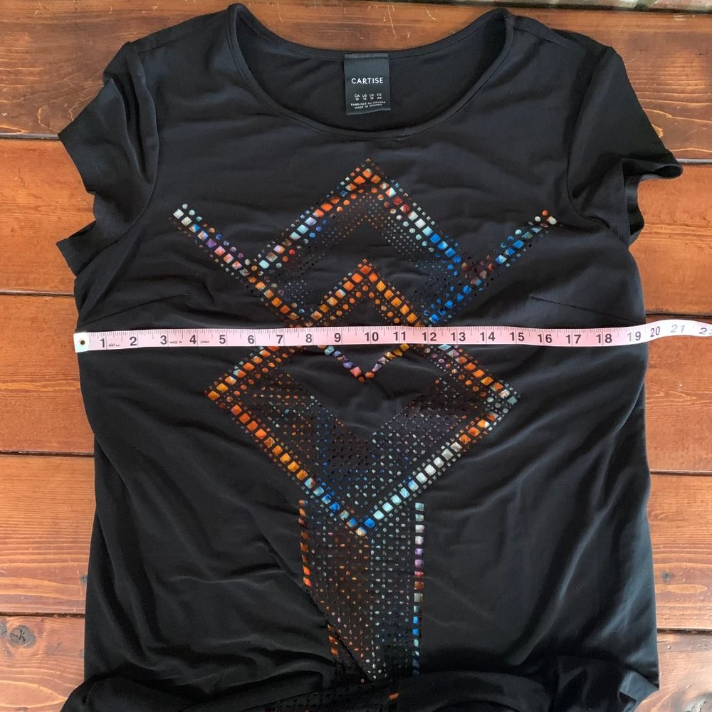 Cartise US 14 Black Stretchy Short Sleeve Women's Multicolor Lined Dress EUC - Picture 9 of 10